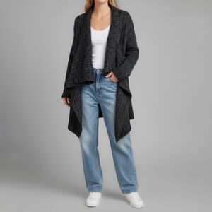 Eileen Fisher Suri Baby Alpaca Wool Cardigan Sweater XS Black Drape Waterfall